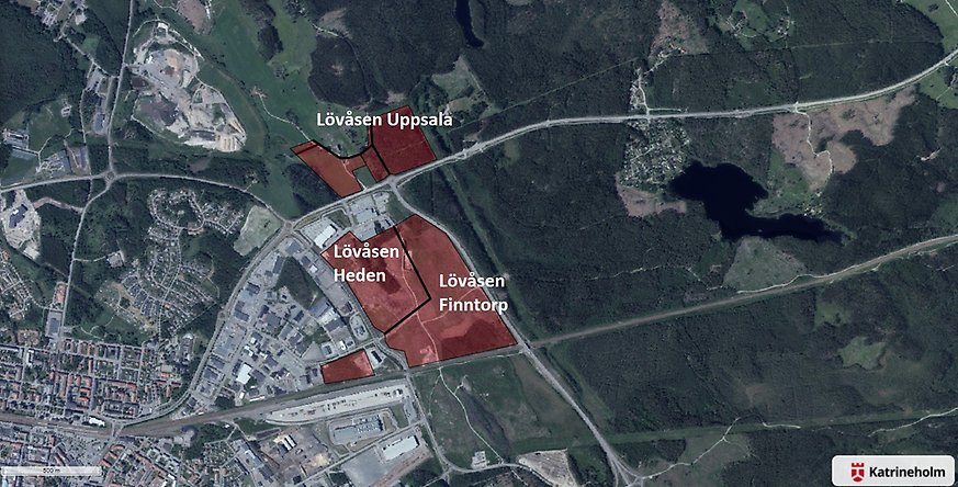 Karta över aktuella utvecklingsområden i Katrineholm